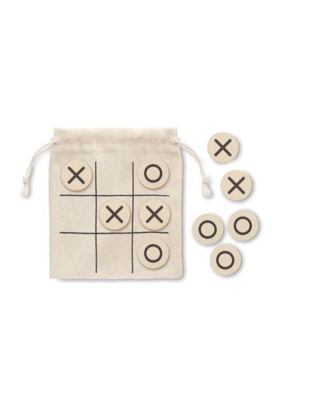 Tic-Tac-Toe-Spiel aus Holz mit Baumwollbeutel