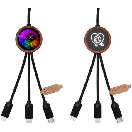 SCX.design C37 40W 5-in-1 rPET Ladekabel in rundem Bambusgehäuse mit Leuchtlogo